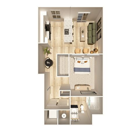 Floor plan for studio, 1 bath, 656 sqft
